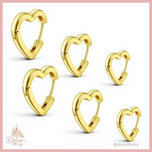 Jewelry - 3 Pairs Heart Huggie Hoop Earrings 12mm 14mm 16mm Copper